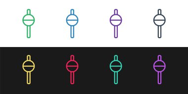 Siyah ve beyaz arkaplandaki Balıkçılık simgesini ayarla. Balık oltası. Vektör.