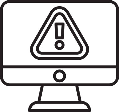 Beyaz zemin üzerinde ünlem işareti simgesi olan siyah çizgi bilgisayar monitörü. Uyarı mesajı akıllı telefon uyarısı. Vektör.