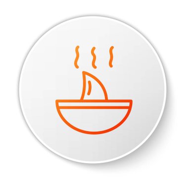 Beyaz zemin üzerinde izole edilmiş turuncu çizgi köpek balığı yüzgeci çorba ikonu. Beyaz daire düğmesi. Vektör..