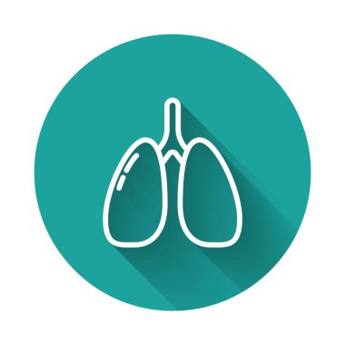 Beyaz çizgi akciğerleri uzun gölgeli izole edilmiş. Yeşil daire düğmesi. Vektör..