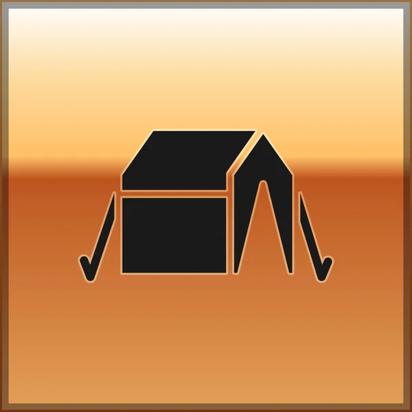黑色旅游帐篷图标孤立在黄金背景 露营的象征 — 图库矢量图片