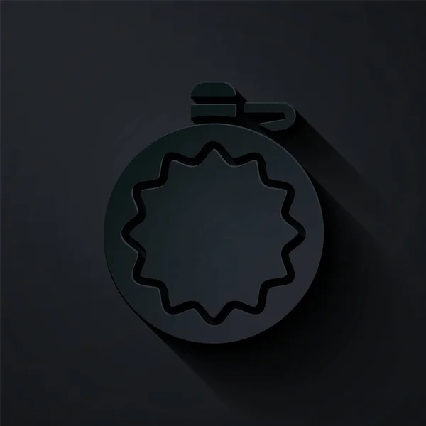 纸切水壶图标孤立在黑色背景 游客瓶图标 水瓶在战役中的使用 造纸艺术风格 — 图库矢量图片