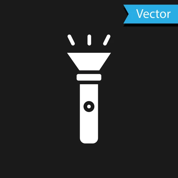 Witte Zaklamp Pictogram Geïsoleerd Zwarte Achtergrond Vector — Stockvector