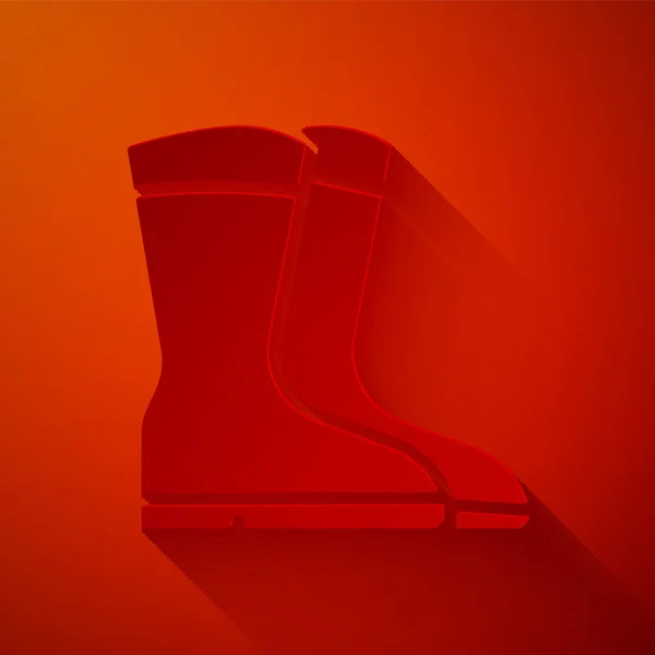 Paper Cut Fishing Boots Icon Isolated Red Background Waterproof Rubber — Stock Vector