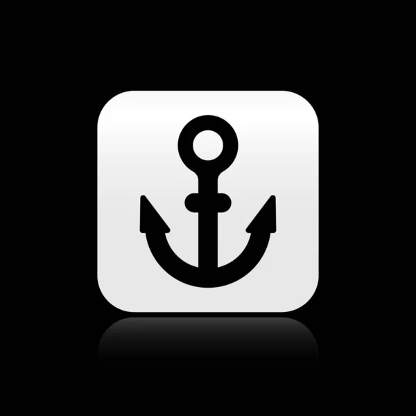 Black Anchor Icon Isolated Black Background Silver Square Button Vector — Stock Vector