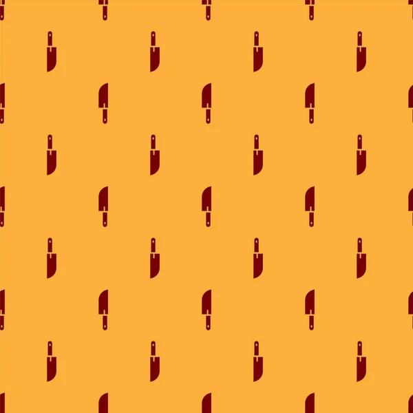 红刀图标在棕色背景上隔离无缝图案 餐具的象征 — 图库矢量图片