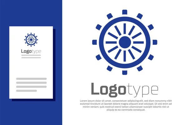 Blue Ship Stuurwiel Pictogram Geïsoleerd Witte Achtergrond Logo Ontwerp Template — Stockvector