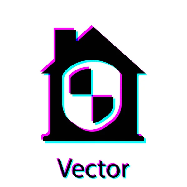 Maison Noire Sous Protection Icône Isolée Sur Fond Blanc Maison — Image vectorielle