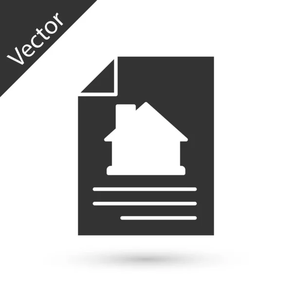 Icono Contrato Grey House Aislado Sobre Fondo Blanco Servicio Creación — Vector de stock