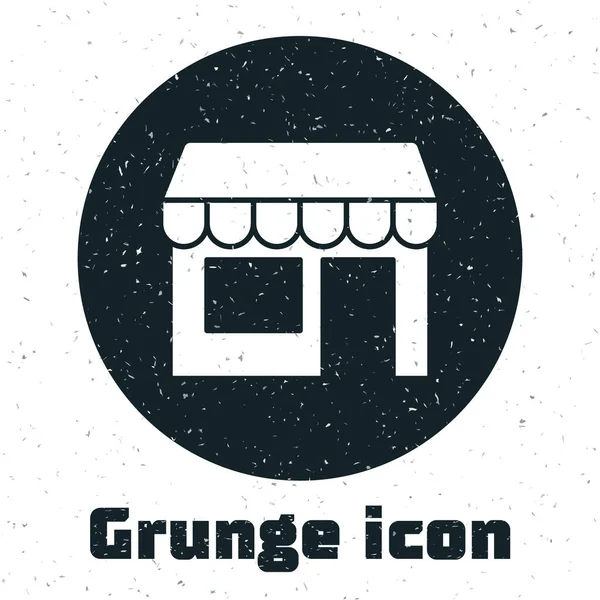 Grunge Shopping Byggnad Eller Marknadsbutik Ikon Isolerad Vit Bakgrund Butikskonstruktion — Stock vektor