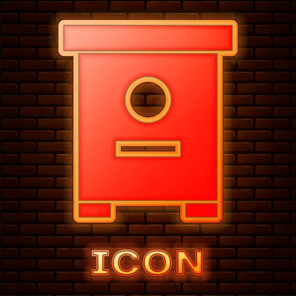 Zářící Neon Pro Včely Ikony Izolované Cihlové Zdi Pozadí Symbol — Stockový vektor