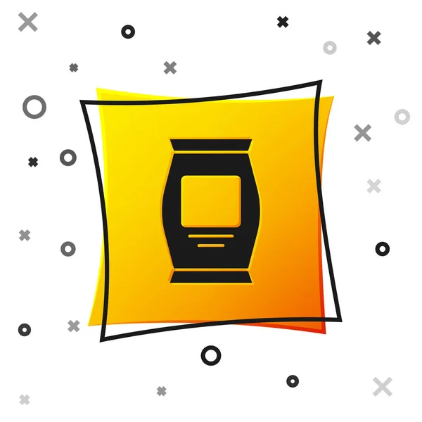 Schwarze Düngemitteltasche Symbol Isoliert Auf Weißem Hintergrund Gelber Quadratischer Knopf — Stockvektor