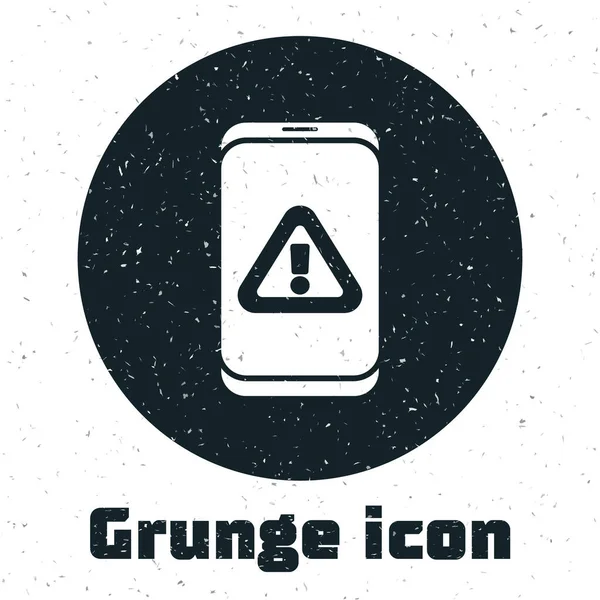 Grunge Handy Mit Ausrufezeichen Symbol Auf Weißem Hintergrund Alarmmeldung Smartphone — Stockvektor