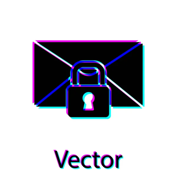 Black Mail Meddelande Lås Lösenord Ikonen Isolerad Vit Bakgrund Kuvert — Stock vektor