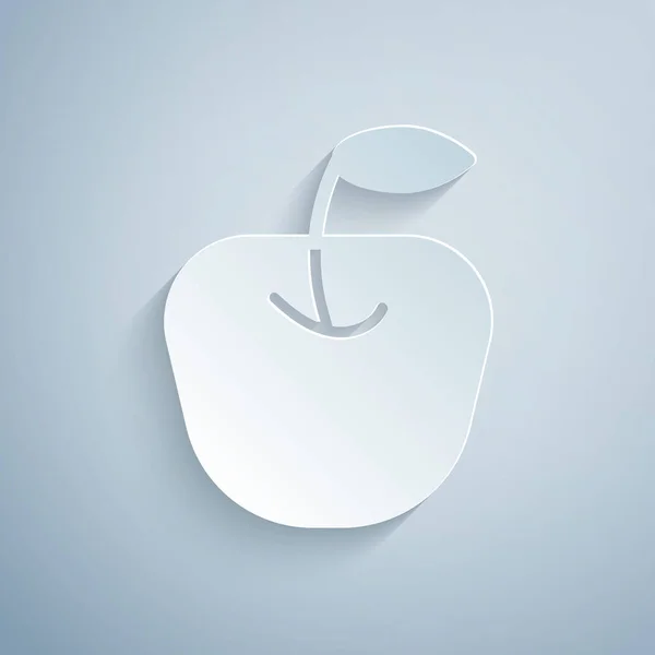Papiergeschnittenes Apple Symbol Isoliert Auf Grauem Hintergrund Obst Mit Blattsymbol — Stockvektor