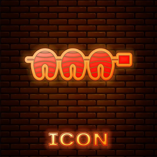 Świecący Neon Grillowany Stek Rybny Ikona Izolowane Tle Cegły Ściany — Wektor stockowy