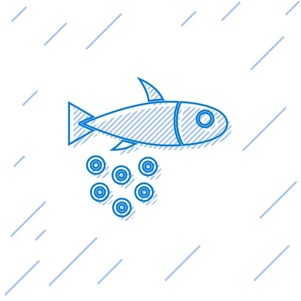 Linea Blu Pesce Con Icona Caviale Isolata Sfondo Bianco Vettore — Vettoriale Stock