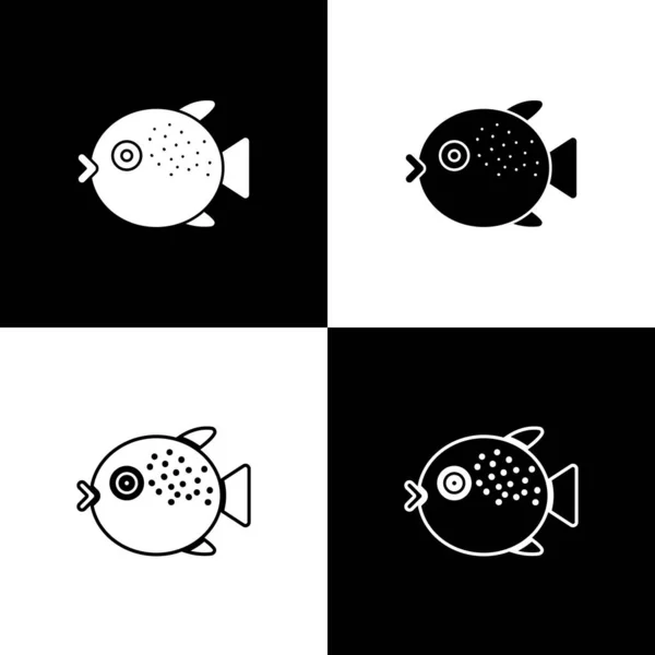 Ορισμός Εικονιδίου Ψαριών Puffer Απομονωμένο Ασπρόμαυρο Φόντο Γιαπωνέζικο Ψάρι Fugu — Διανυσματικό Αρχείο