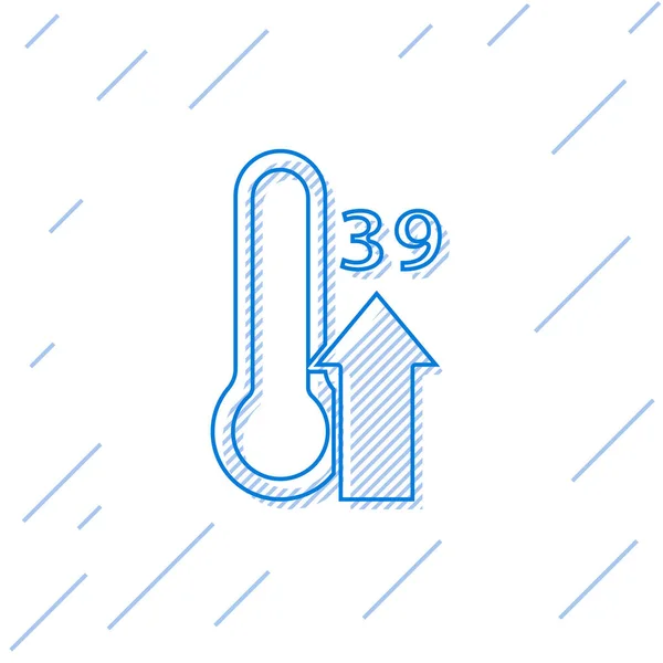 Blauwe Lijn Hoge Menselijke Lichaamstemperatuur Krijg Koorts Pictogram Geïsoleerd Witte — Stockvector