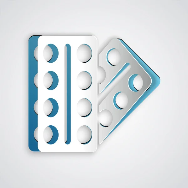 Papírvágó Tabletták Buborékcsomagolásban Ikon Elszigetelt Szürke Alapon Orvosi Gyógyszer Csomag — Stock Vector