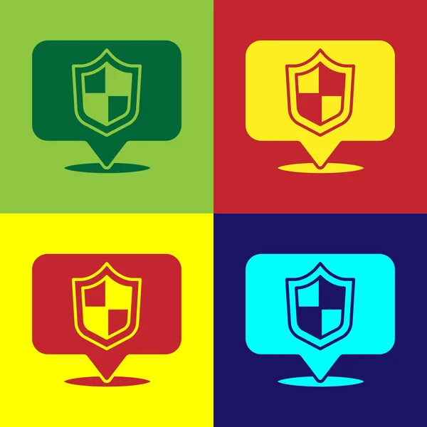 Pop Art Icono Escudo Ubicación Aislado Fondo Color Concepto Seguro — Vector de stock