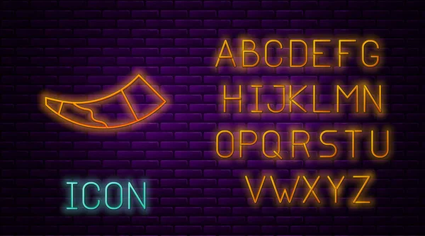 Сяюча Неонова Лінія Піктограма Мисливського Рогу Ізольована Фоні Цегляної Стіни — стоковий вектор