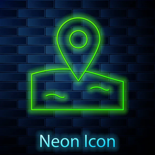 Glödande Neon Line Plats Fiske Ikon Isolerad Tegelvägg Bakgrund Fiskeplats — Stock vektor