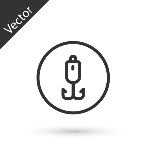 Grijze Lijn Vishaak Pictogram Geïsoleerd Witte Achtergrond Visserij Tackle Vector — Stockvector