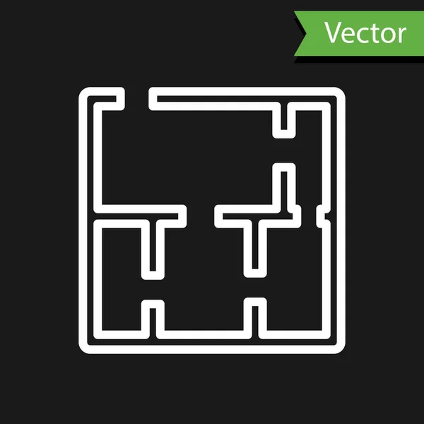 Linha Branca Ícone Plano Casa Isolado Fundo Preto Vetor — Vetor de Stock