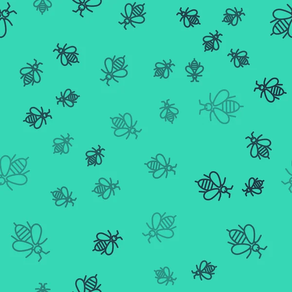 Zwarte Lijn Bijen Pictogram Geïsoleerd Naadloos Patroon Groene Achtergrond Zoet — Stockvector
