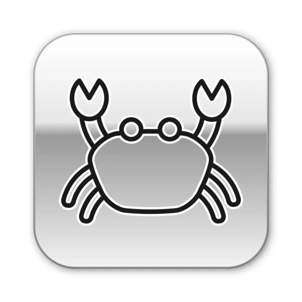 Black Line Crab Icon Isolated White Background Silver Square Button — Stock Vector