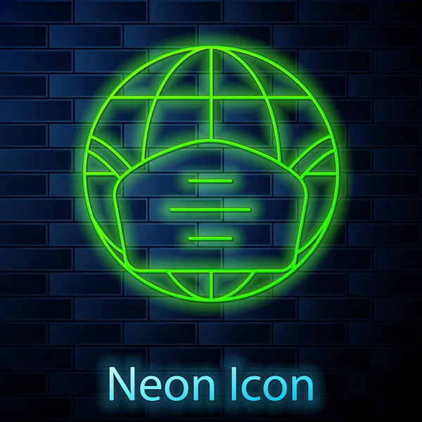 Leuchtende Neon Line Earth Globus Mit Medizinischer Maske Symbol Isoliert — Stockvektor
