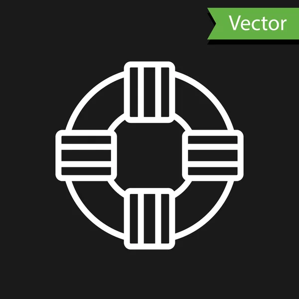 Witte Lijn Lifebuoy Pictogram Geïsoleerd Zwarte Achtergrond Het Symbool Van — Stockvector