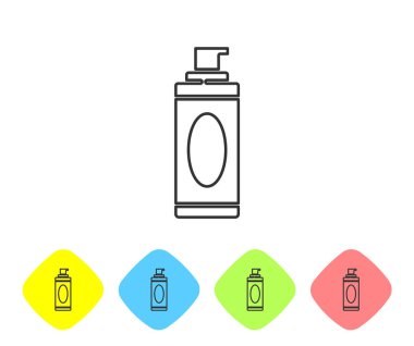 Gri çizgili tıraş köpüğü simgesi beyaz arkaplanda izole edilmiş. Tıraş köpüğü. Renkli eşkenar dörtgen düğmelerine simgeleri yerleştir. Vektör İllüstrasyonu.