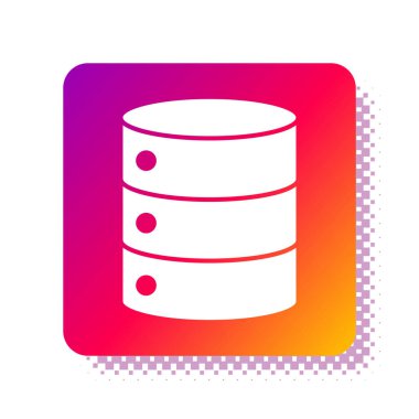 Beyaz Sunucu, Data, Web sunucu simgesi beyaz arkaplanda izole edildi. Kare renk düğmesi. Vektör İllüstrasyonu.