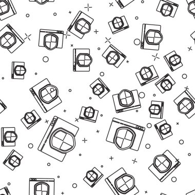 Beyaz arkaplanda siyah çizgi simgesi olan tarayıcı izole edilmiş. Güvenlik, güvenlik, koruma, gizlilik kavramı. Vektör İllüstrasyonu.