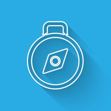 Beyaz çizgi pusula simgesi uzun gölgeli izole edildi. Rüzgâr yön bulma sembolü. Rüzgar gül işareti. Vektör İllüstrasyonu.