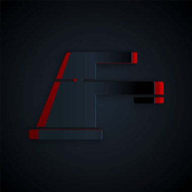 Kağıt kesiği Su musluğu simgesi siyah arkaplanda izole edildi. Kağıt sanatı tarzı. Vektör İllüstrasyonu.