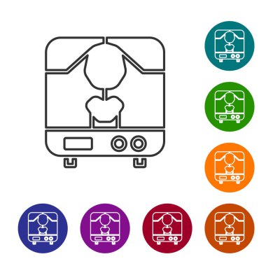 Siyah çizgi X-ray makinesi simgesi beyaz arkaplanda izole edildi. Simgeleri renk daire düğmelerine ayarla. Vektör İllüstrasyonu.