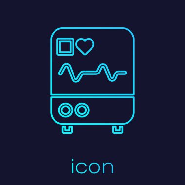Mavi arkaplanda kardiyogram simgesi olan turkuaz hat bilgisayar monitörü. Simge denetleniyor. Kalp atışı elle çizilmiş EKG monitörü. Vektör İllüstrasyonu.