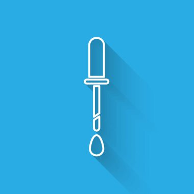 Beyaz çizgi Pipette ikonu uzun gölgeli izole edilmiş. Tıbbi elementler, kimya laboratuarı ekipmanları. Damlalı boru. Tıp sembolü. Vektör İllüstrasyonu.