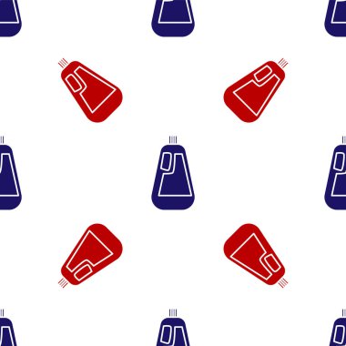 Sıvı çamaşır deterjanı için mavi ve kırmızı plastik şişe, çamaşır suyu, bulaşık deterjanı, sıvı ikonu beyaz arka planda izole edilmiş pürüzsüz desen. Vektör İllüstrasyonu.