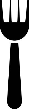 Siyah tek kullanımlık plastik çatal simgesi beyaz arkaplanda izole edilmiş. Vektör İllüstrasyonu.