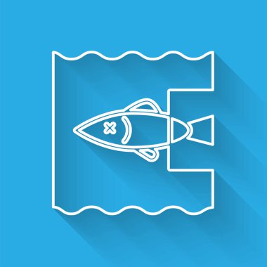 Beyaz çizgi uzun gölgeli okyanus plastik kirliliğini durdurur. Çevre koruma kavramı. Balıklar plastiğe hayır der. Vektör İllüstrasyonu.