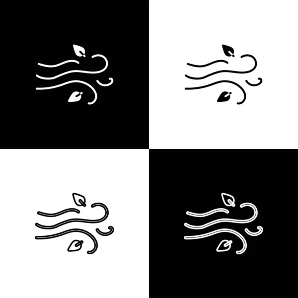 Set Wind Icon Isolated Black White Background Windy Weather Vector — Stock Vector