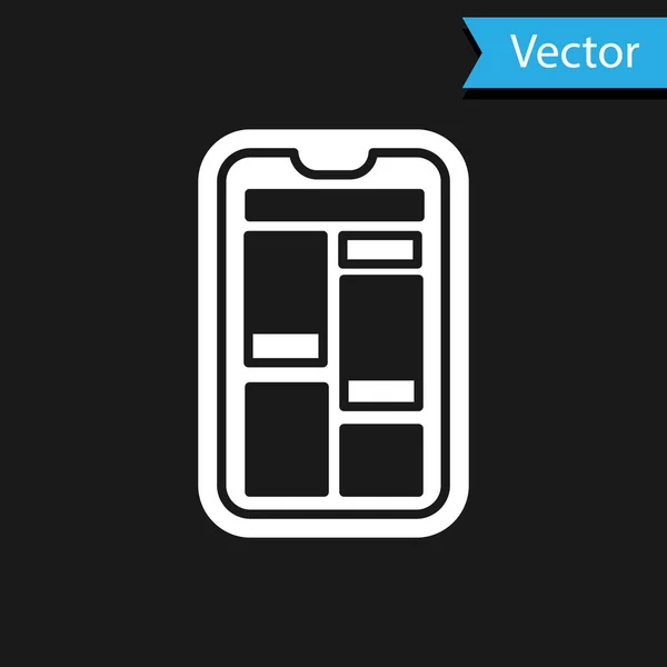 White Online Winkelen Mobiele Telefoon Pictogram Geïsoleerd Zwarte Achtergrond Internet — Stockvector