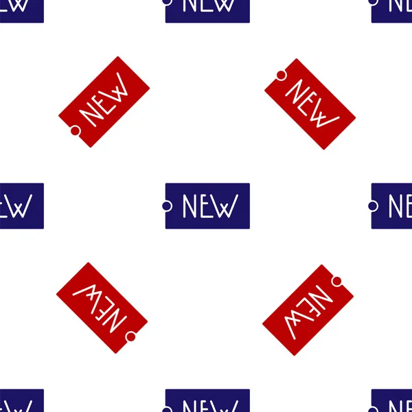 Синий Красный Ценники Надписью Новая Иконка Изолированный Бесшовный Узор Белом — стоковый вектор