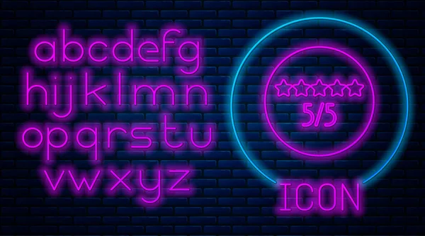 Néon Brilhante Ícone Classificação Consumidor Produto Cliente Isolado Fundo Parede —  Vetores de Stock