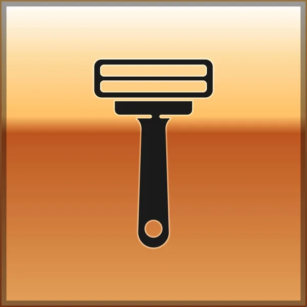 Black Shaving Razor Icon Isolated Gold Background Vector Illustration — Stock Vector