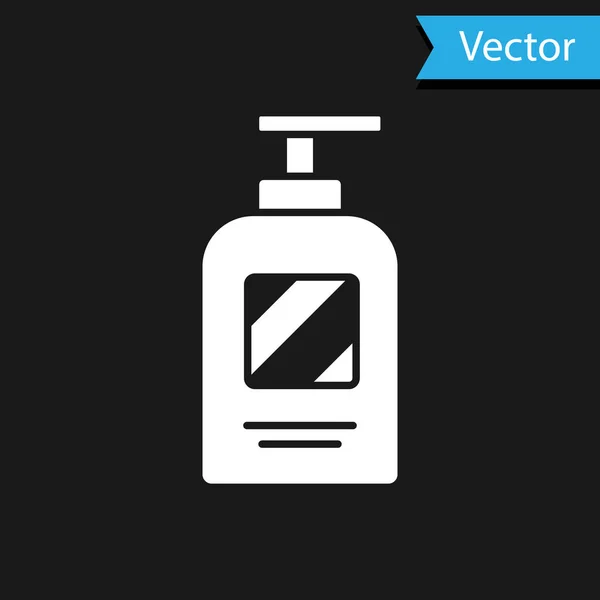 Weiße Flasche Shampoo Symbol Isoliert Auf Schwarzem Hintergrund Vektorillustration — Stockvektor